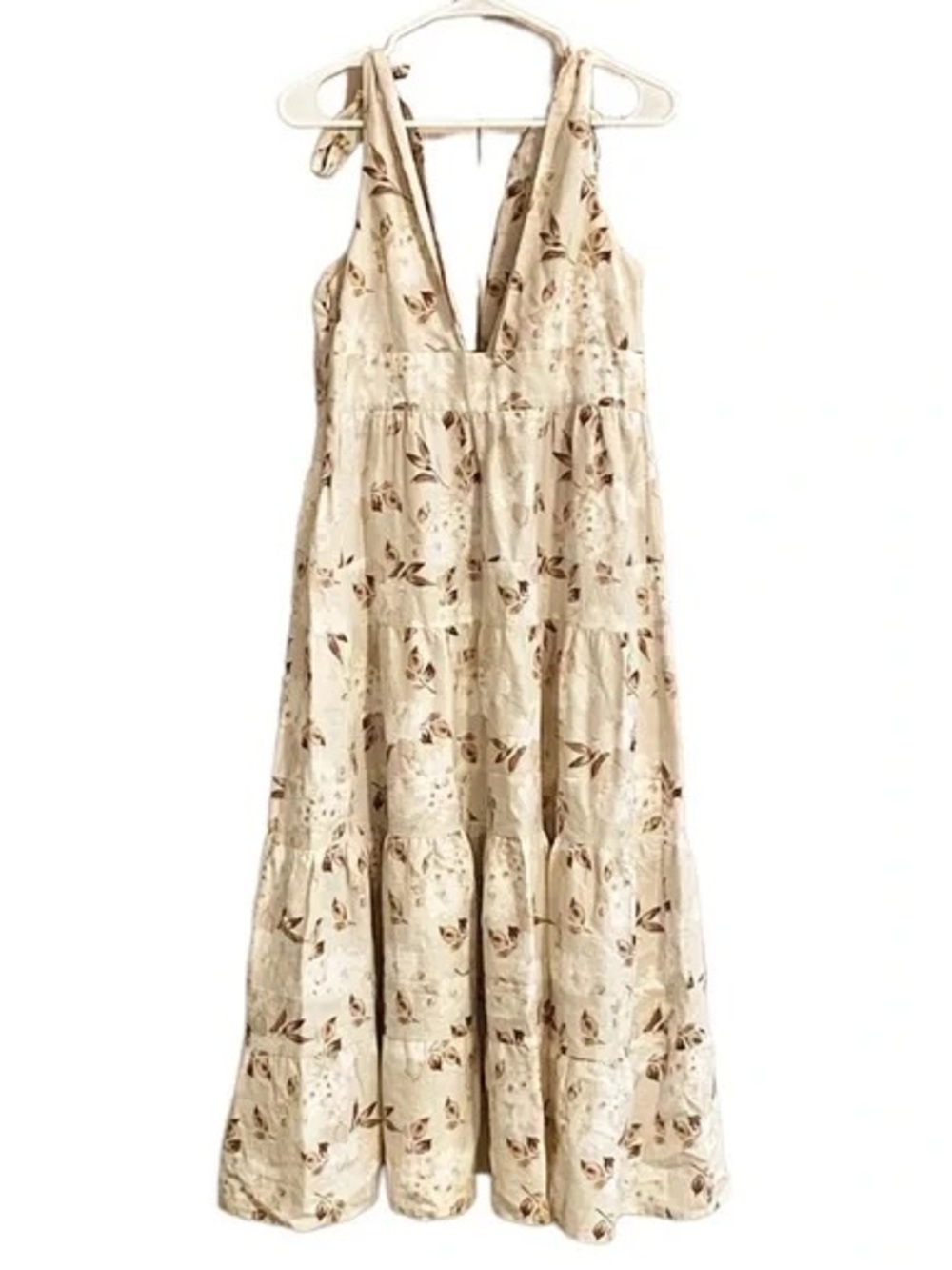 House of Harlow 1960 Ivory Floral Maxi Dress with Tie Shoulders Soft Linen blend - Picture 3 of 5